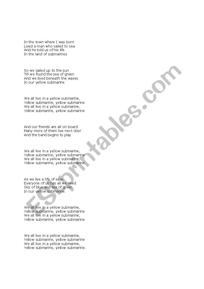 YELLOW SUBMARINE LISTENING ACTIVITY SET