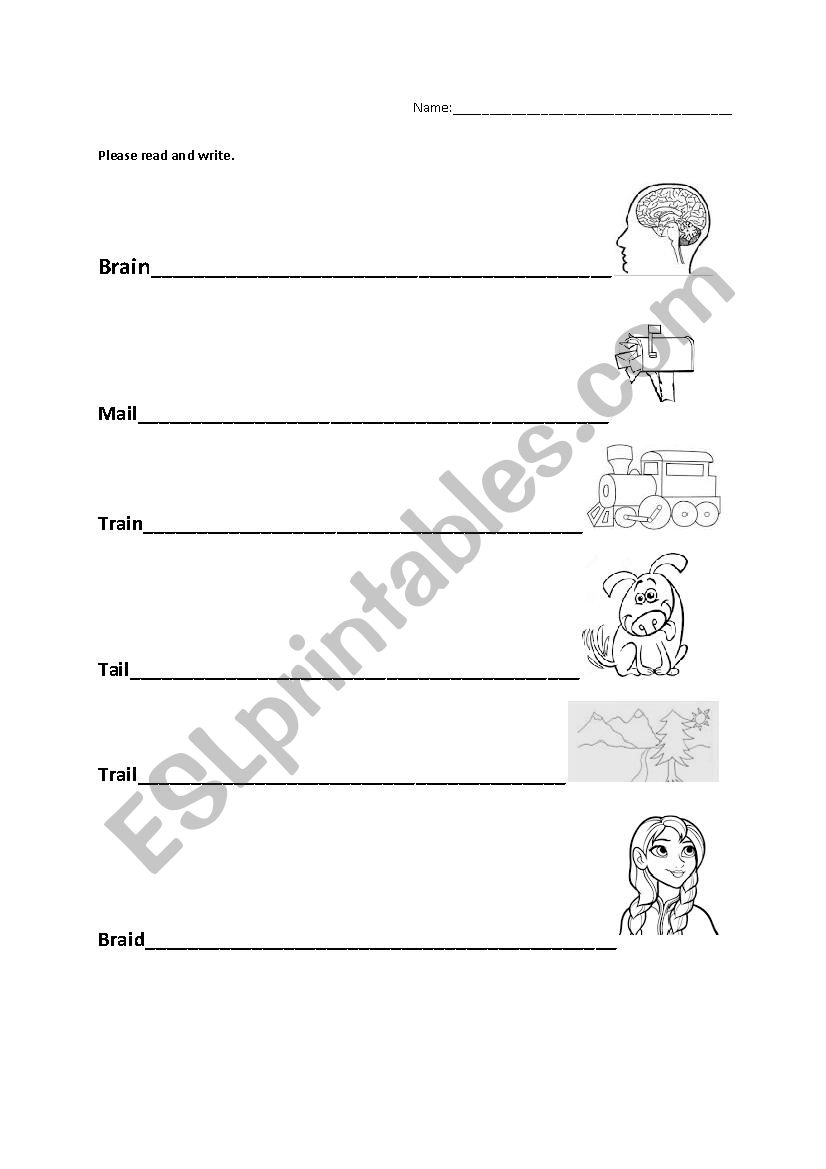 phonics, words with ai sound worksheet