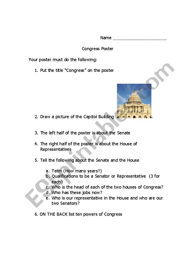 Congress Poster worksheet