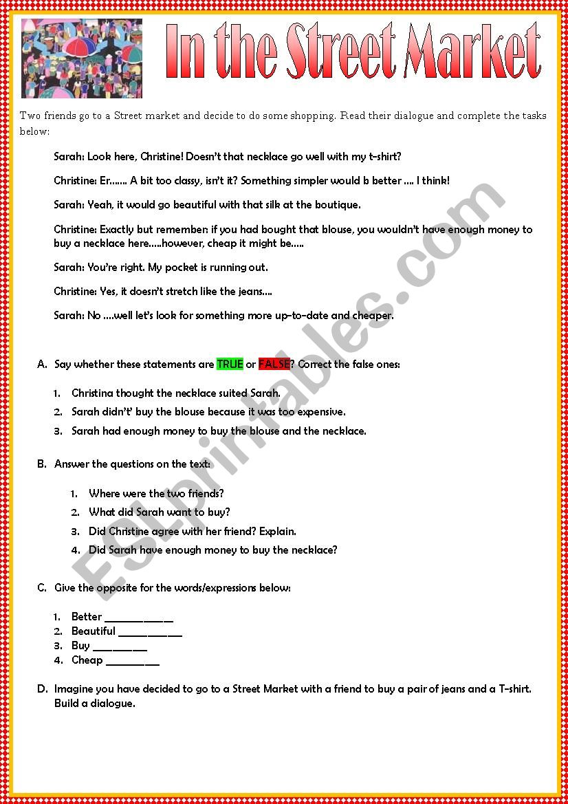 Shopping in a Street Market worksheet