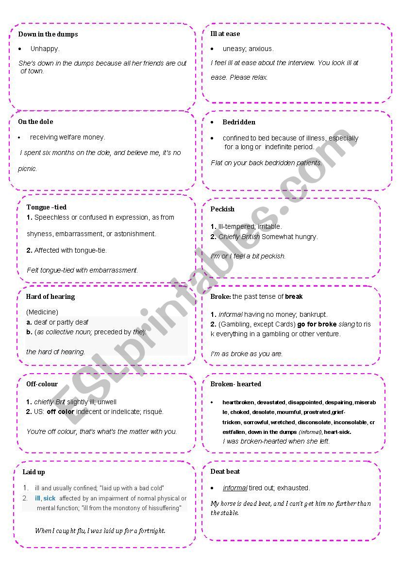 Describing moods, states and feelings (idioms)