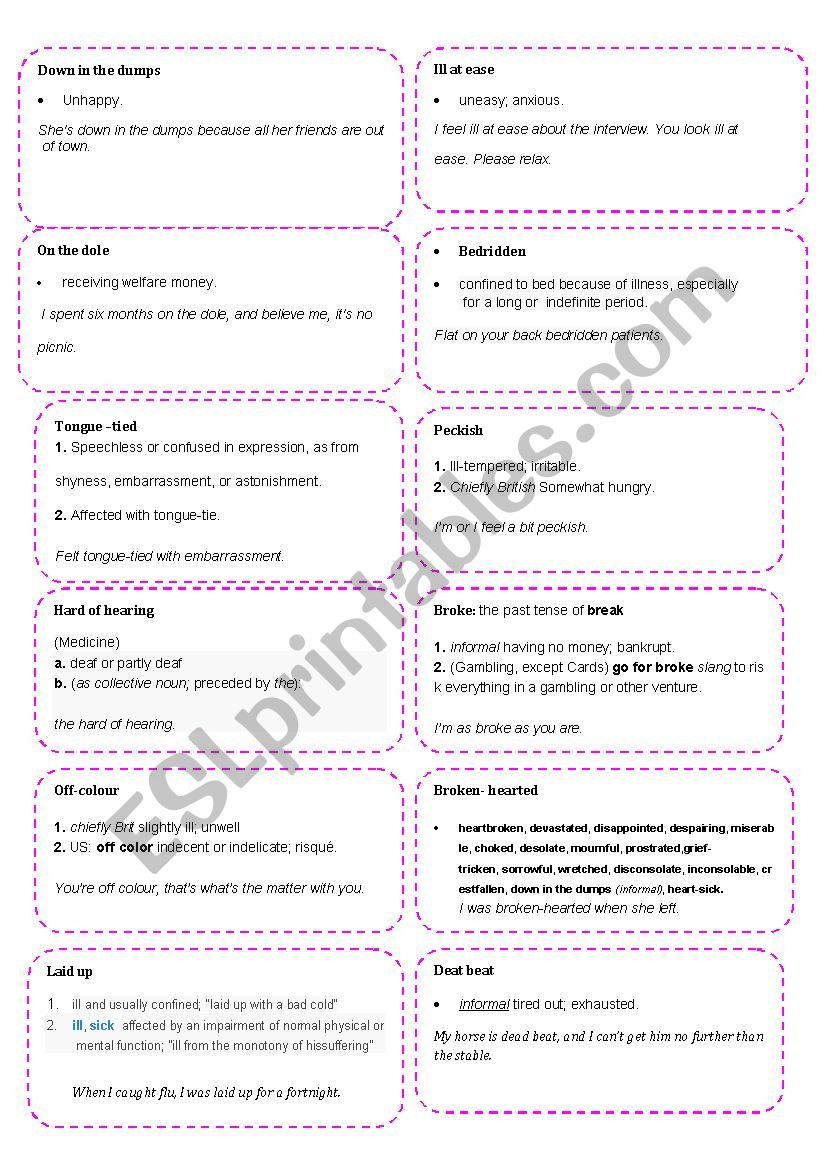 Describing moods, states and feelings (idioms)