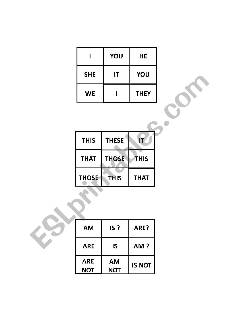 Personal Pronoun and to be TIC TAC TOE