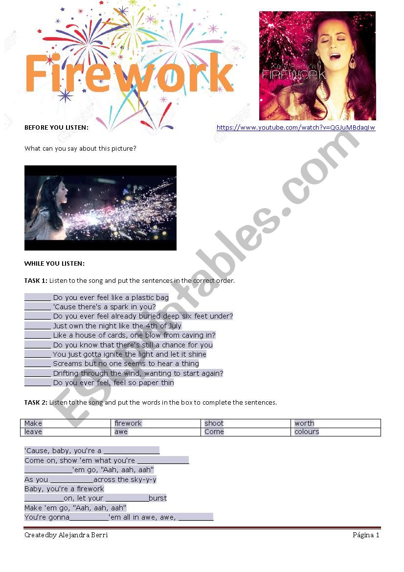 Song task - Firework by Katy Perry