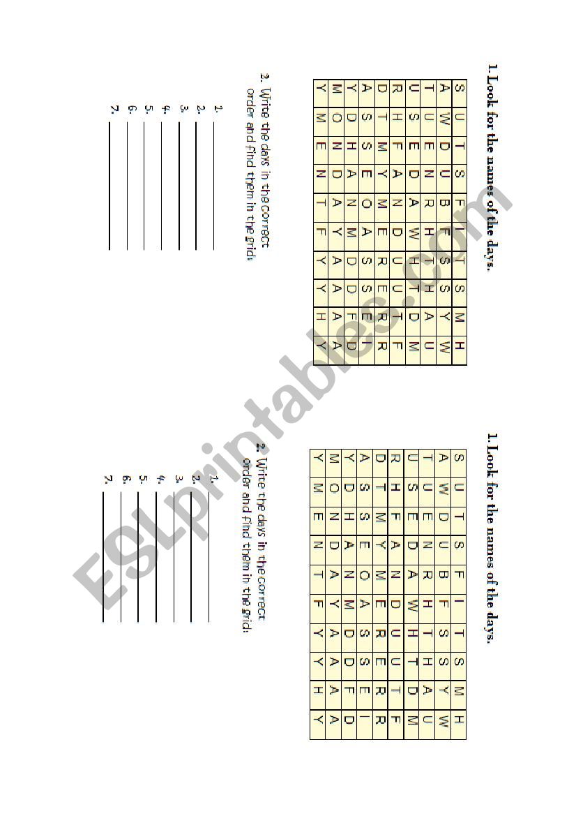 Days of the week worksheet