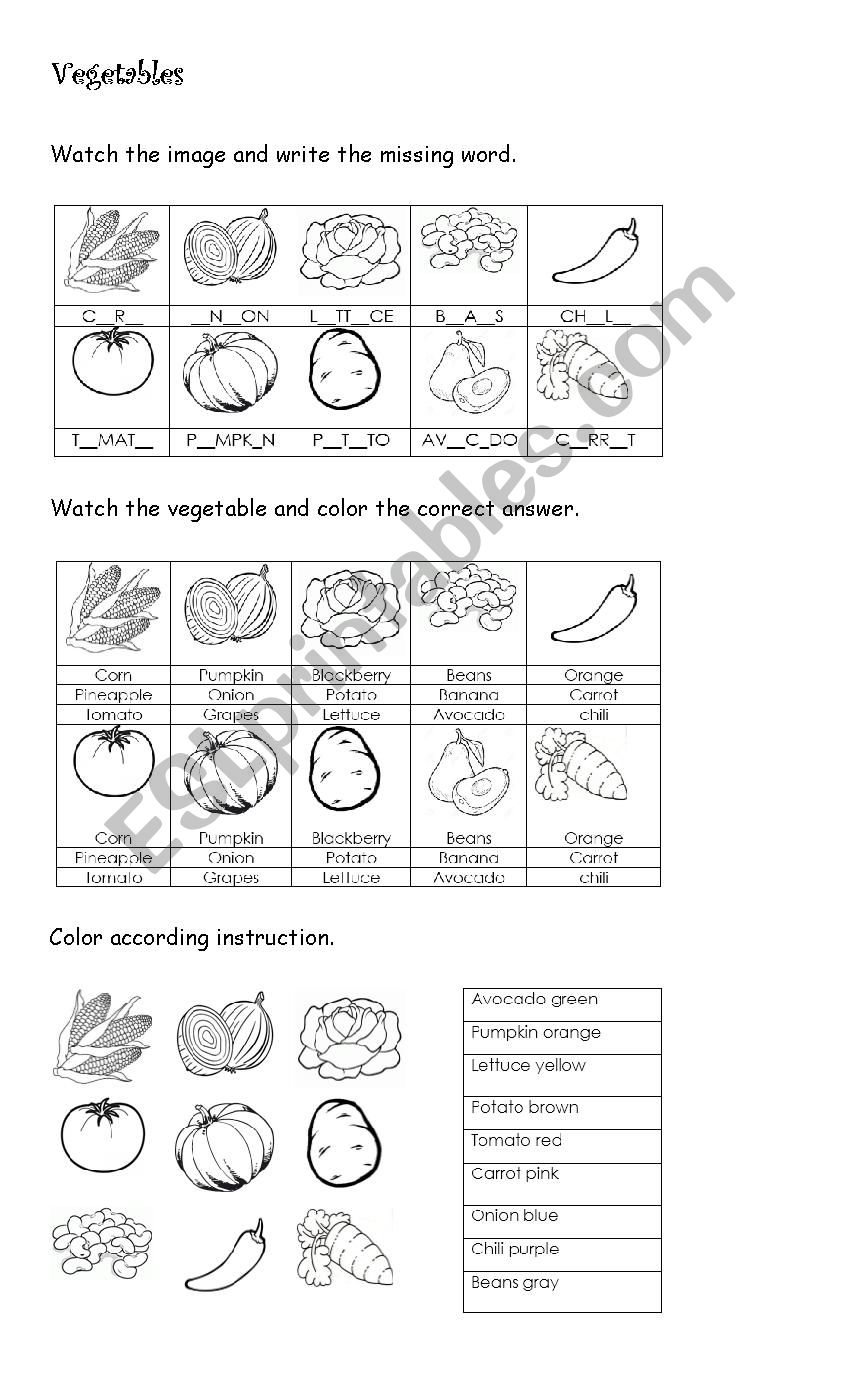 vegetable worksheet