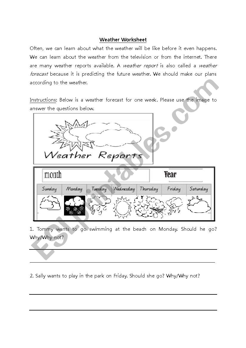 Weather Worksheet - Making Plans