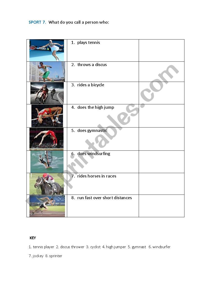 SPORT 7. People in sport. worksheet