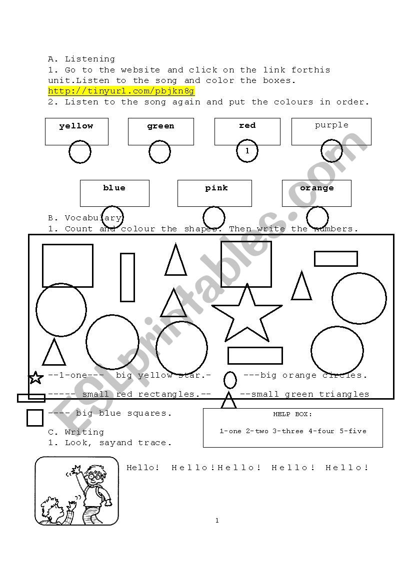 Colours and shapes worksheet