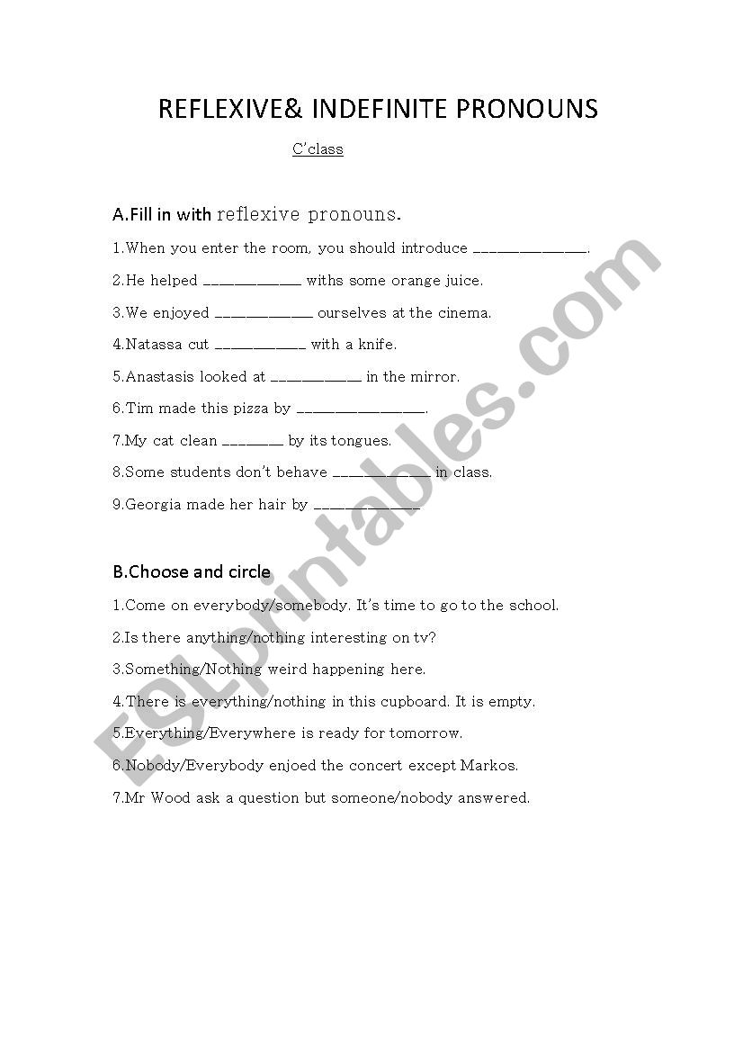 reflexive & indefinite pronouns 