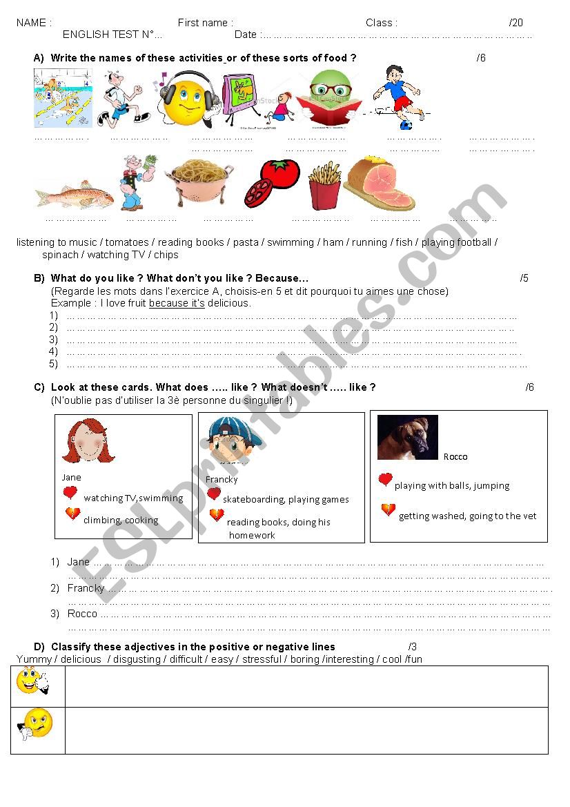 Test about likes and dislikes for dyslexic children, aged 11