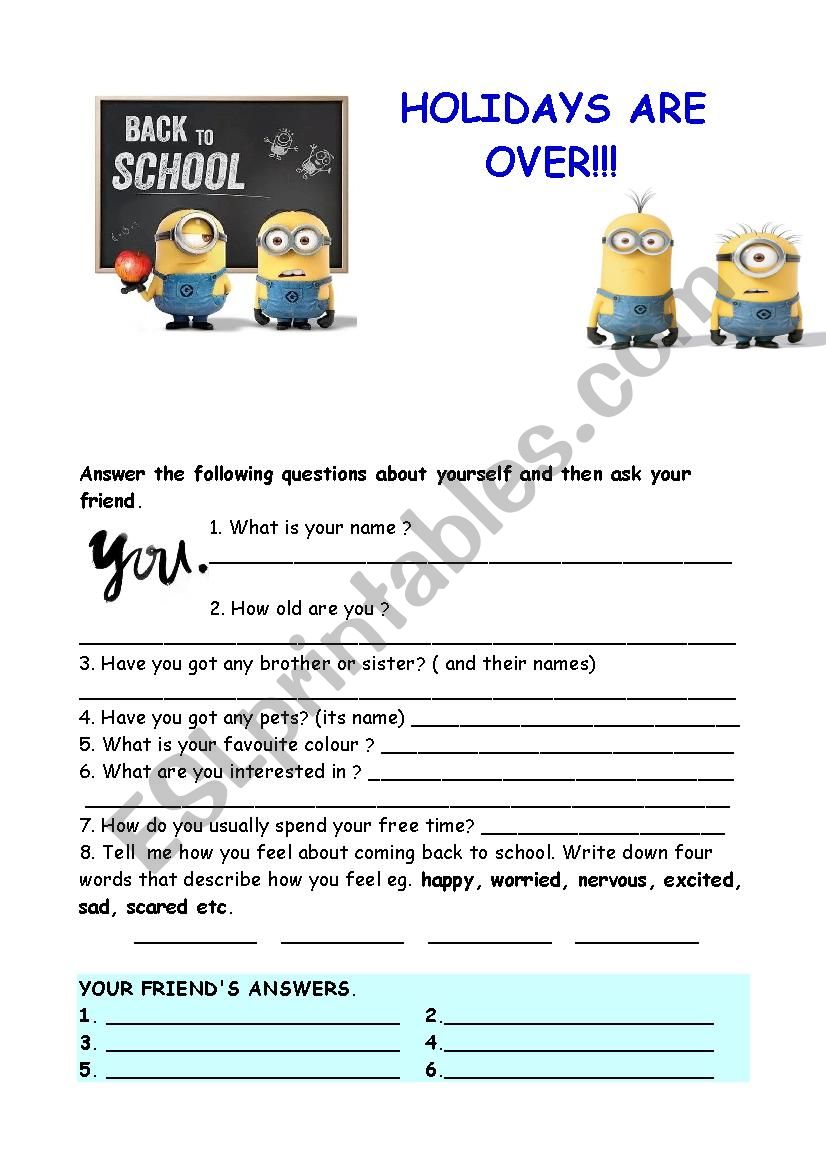 BACK TO SCHOOL  worksheet