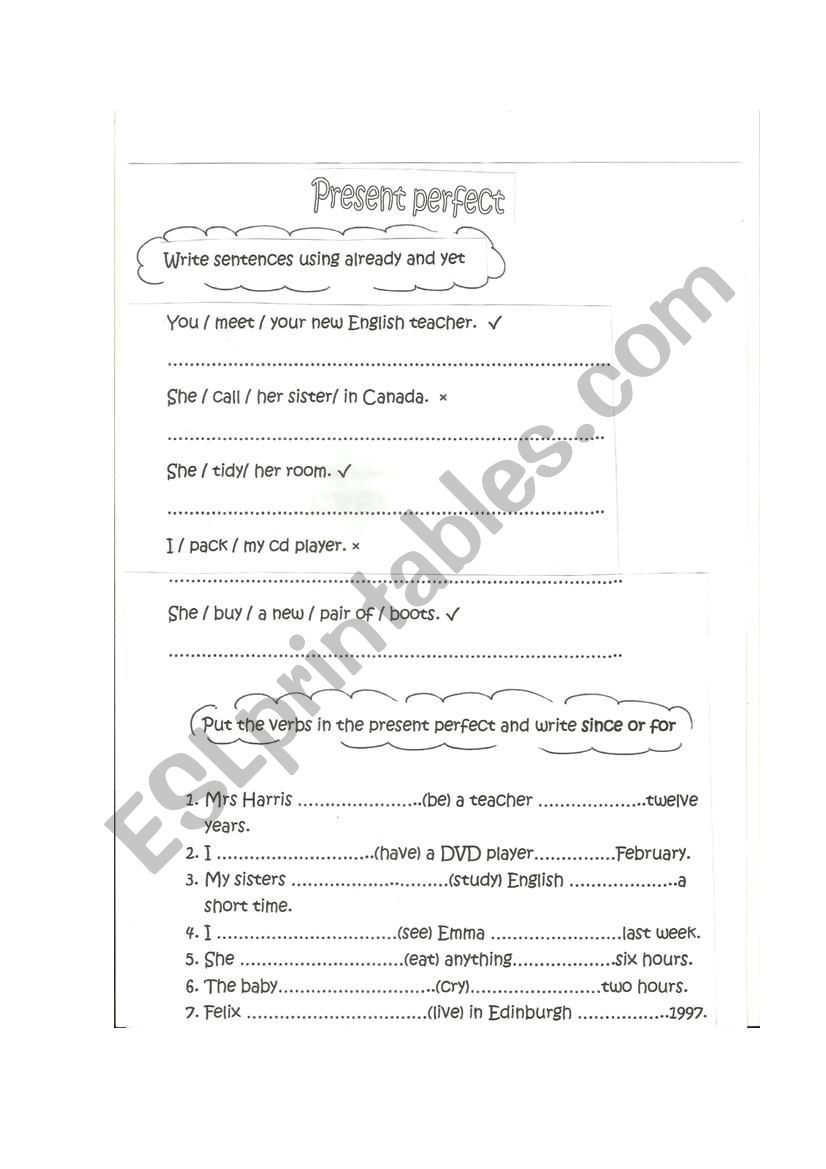 present perfect worksheet