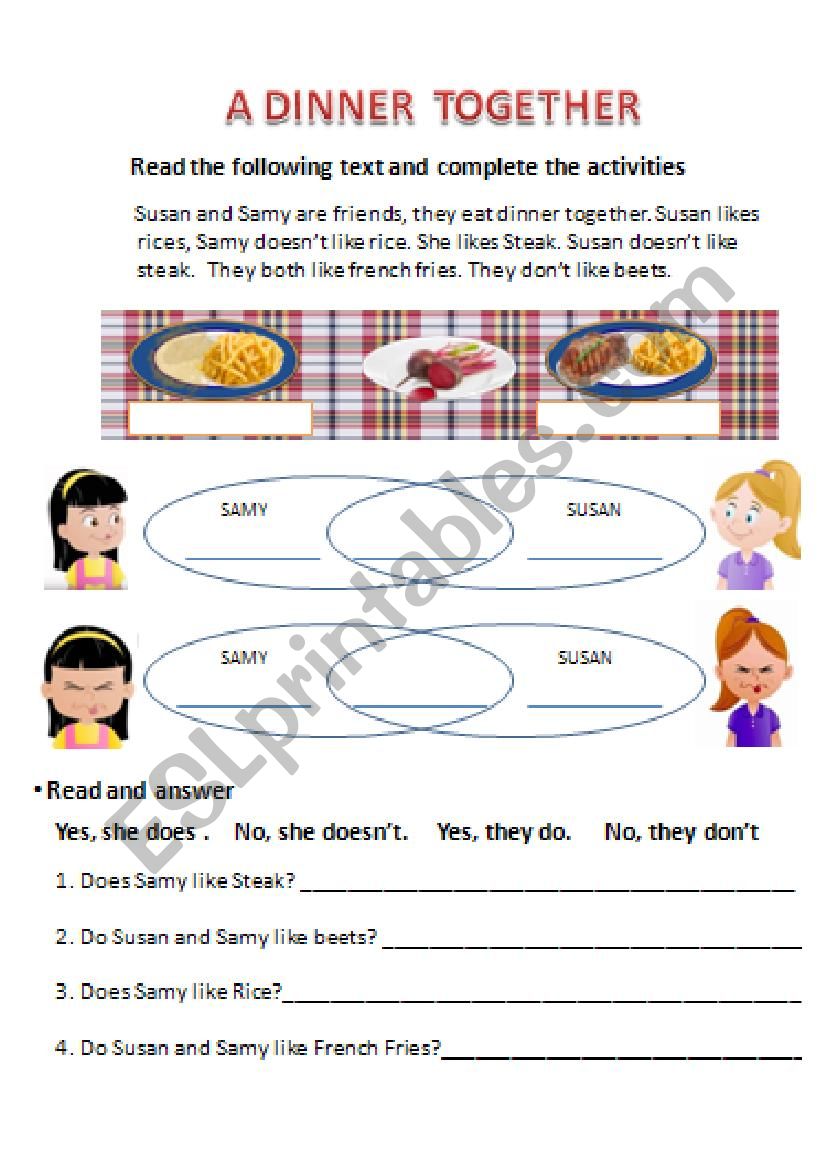 A DINNER TOGETHER worksheet