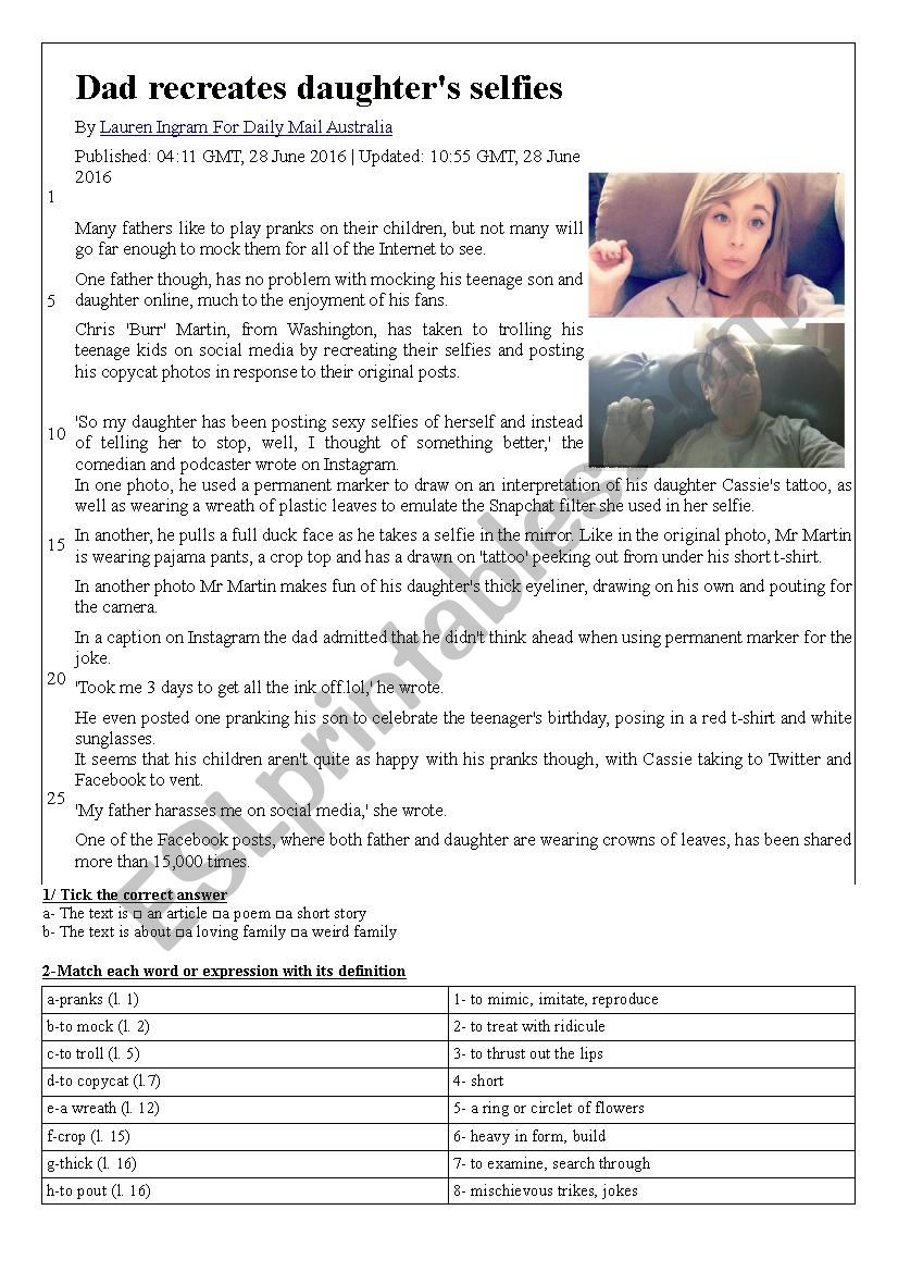 Dad recreates daughterÂ´s selfies