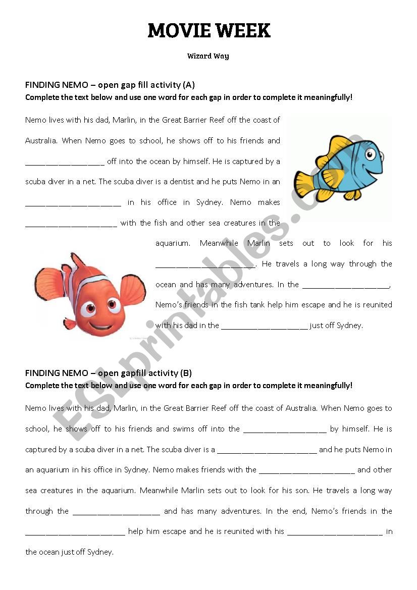 Finding Nemo worksheet