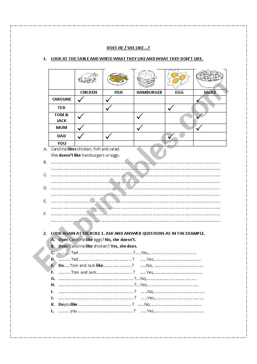 Does she or he like? Some any worksheet