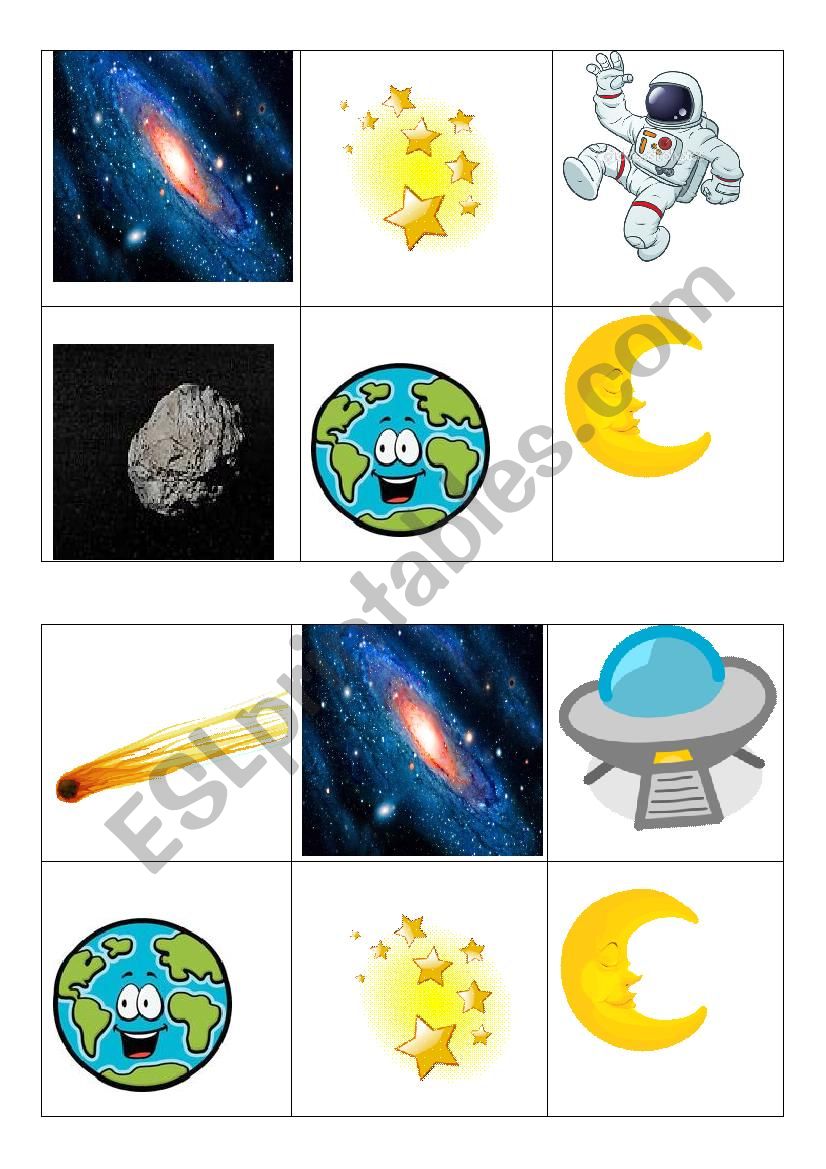 Bingo universe CARDS worksheet