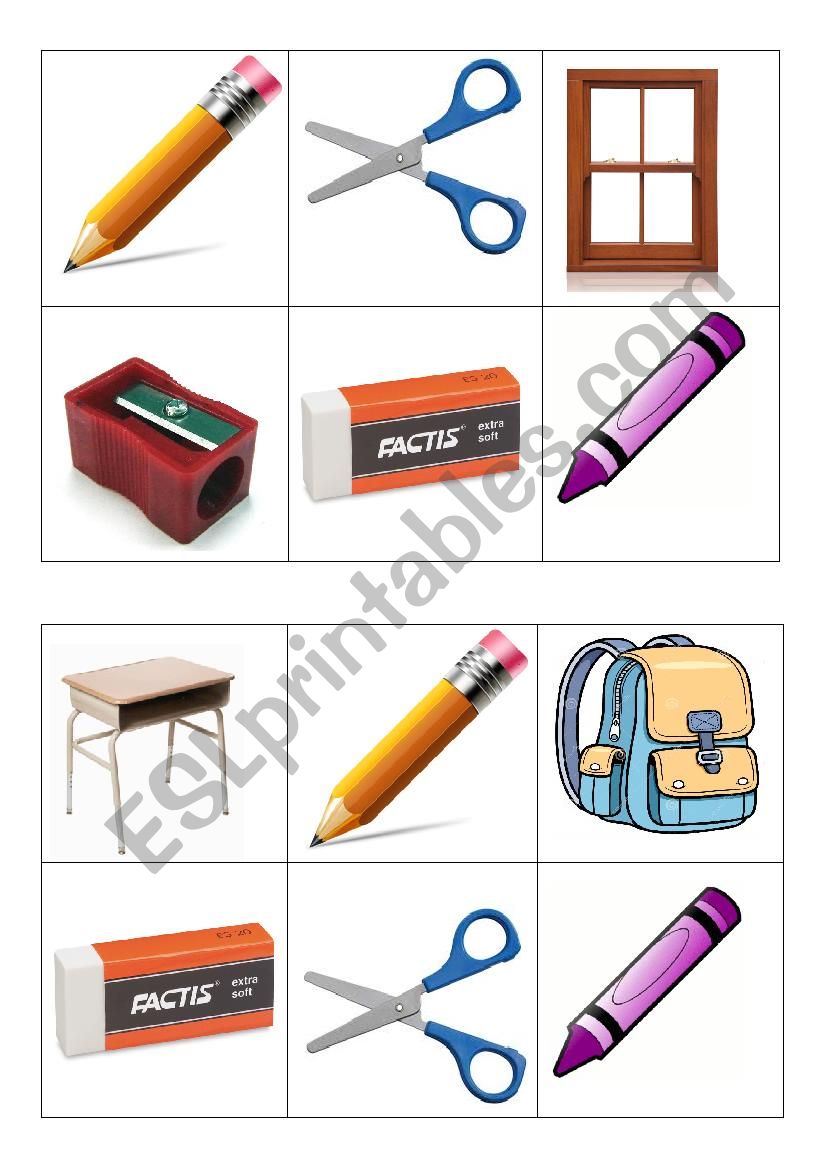 Bingo Cards Classroom objects worksheet