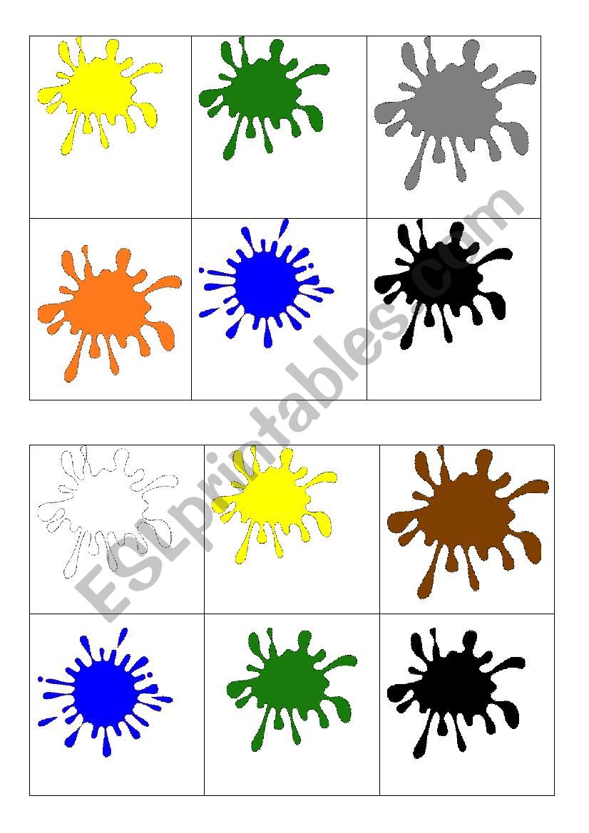 BINGO cards COLORS worksheet