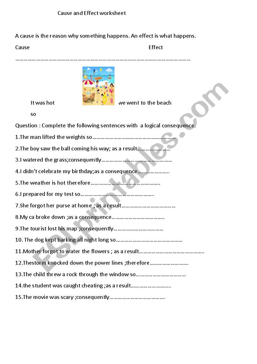 cause and effect worksheet worksheet