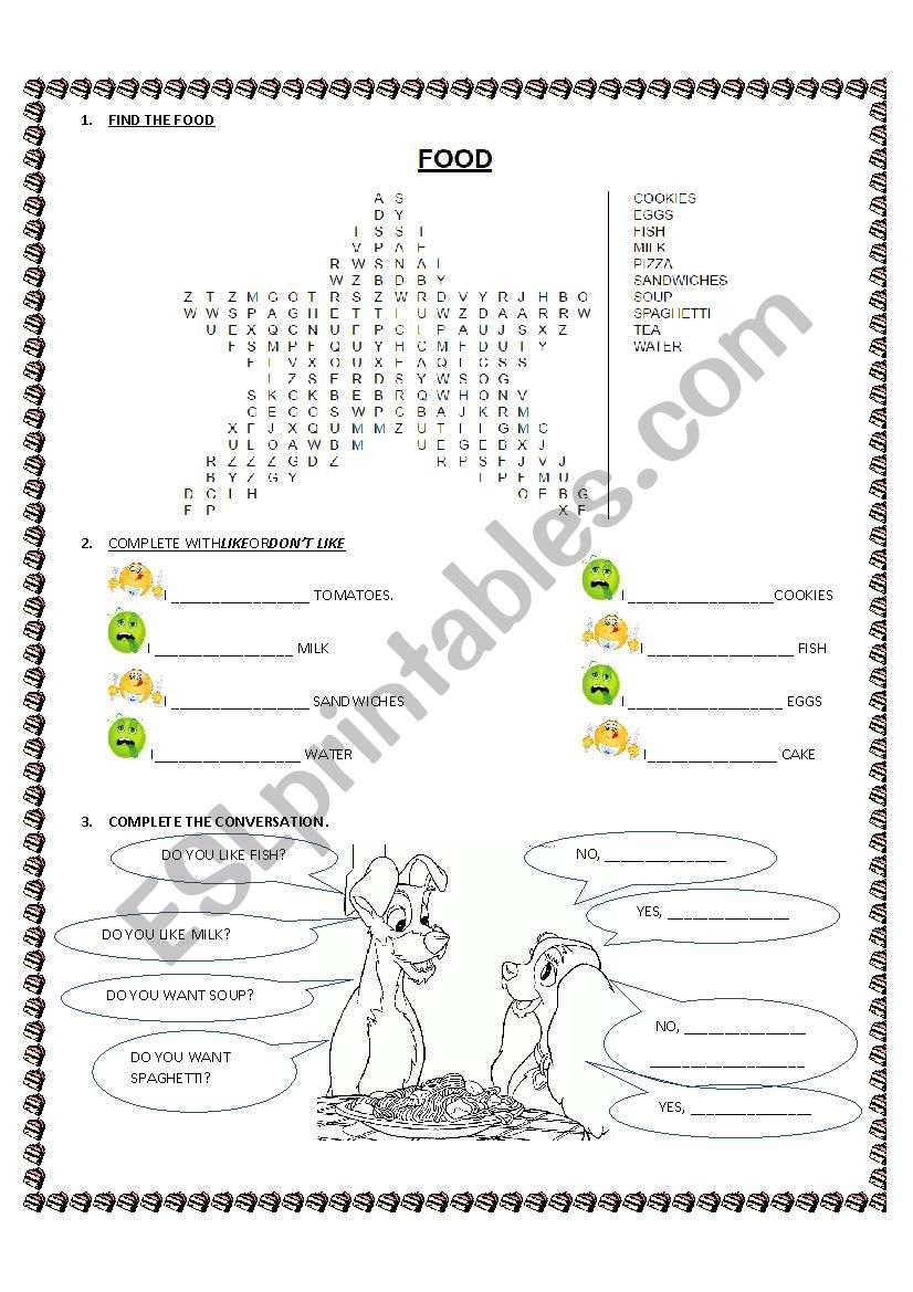 food- like and dislike worksheet