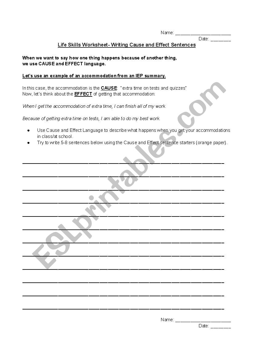 Cause and Effect Language worksheet