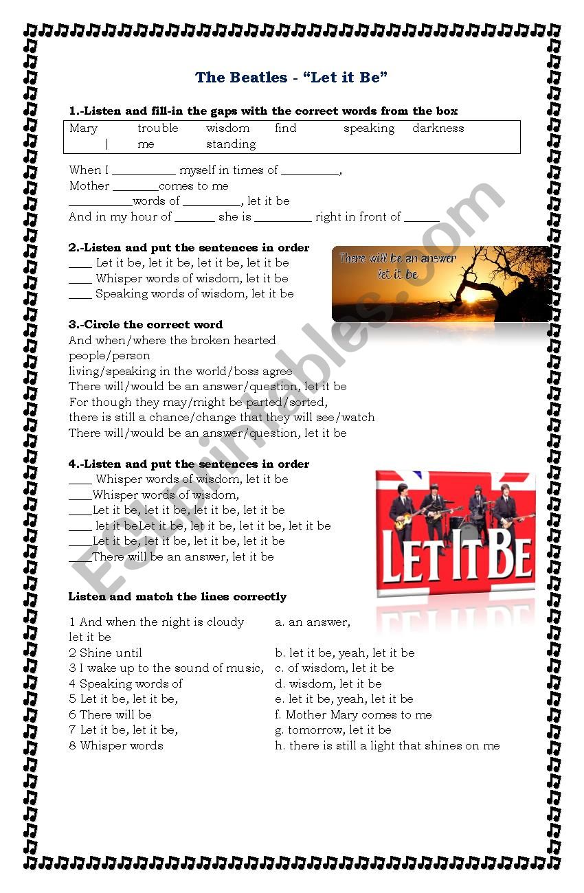 let it be -the beatles worksheet