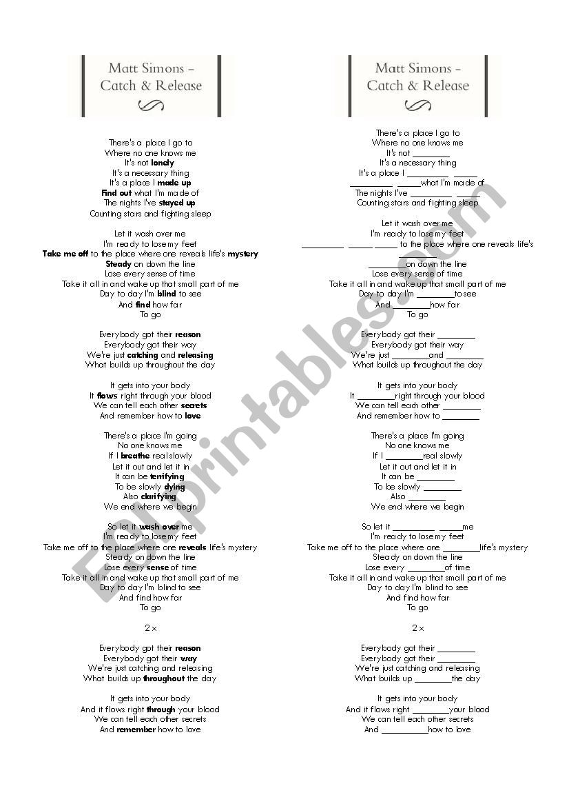 Catch nd release worksheet