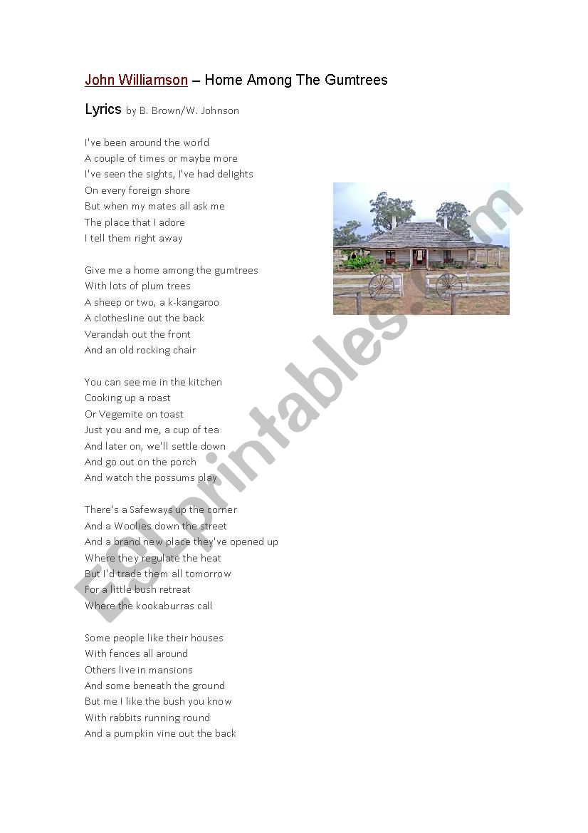 Home Among The Gumtrees - lyrics and activities