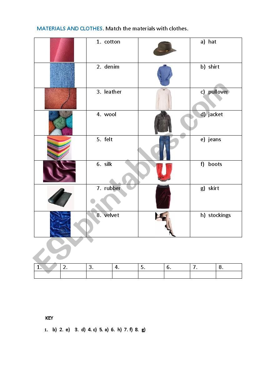CLOTHES 3 (matching exercise) worksheet