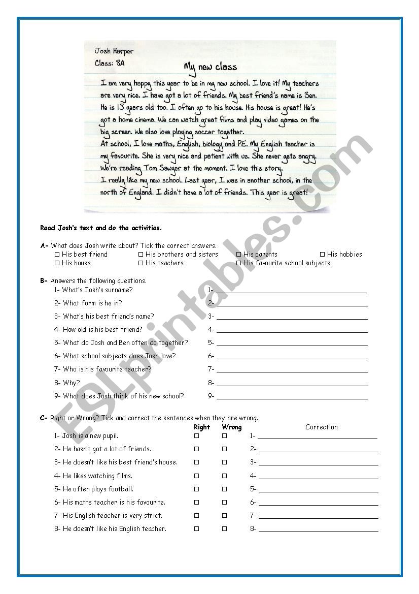 A new pupil worksheet