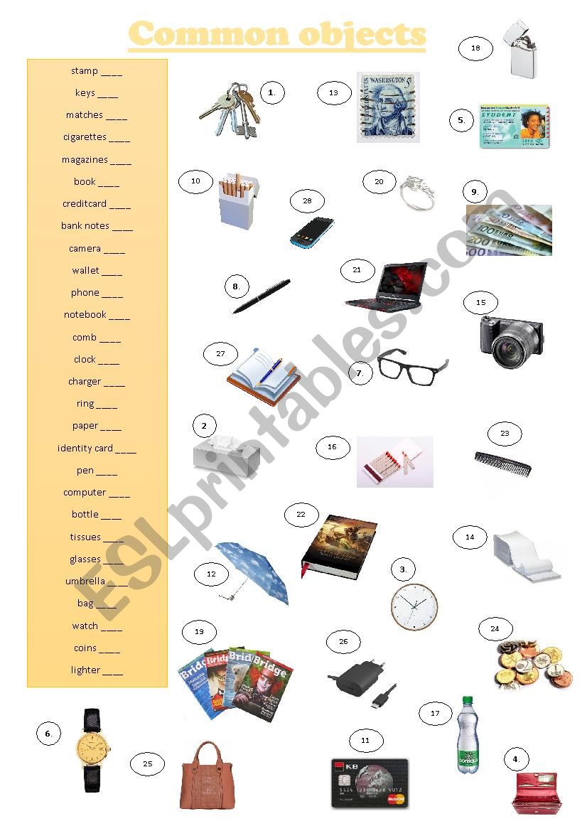Common objects. Common objects Worksheets. Common objects Beginner. Video common objects.