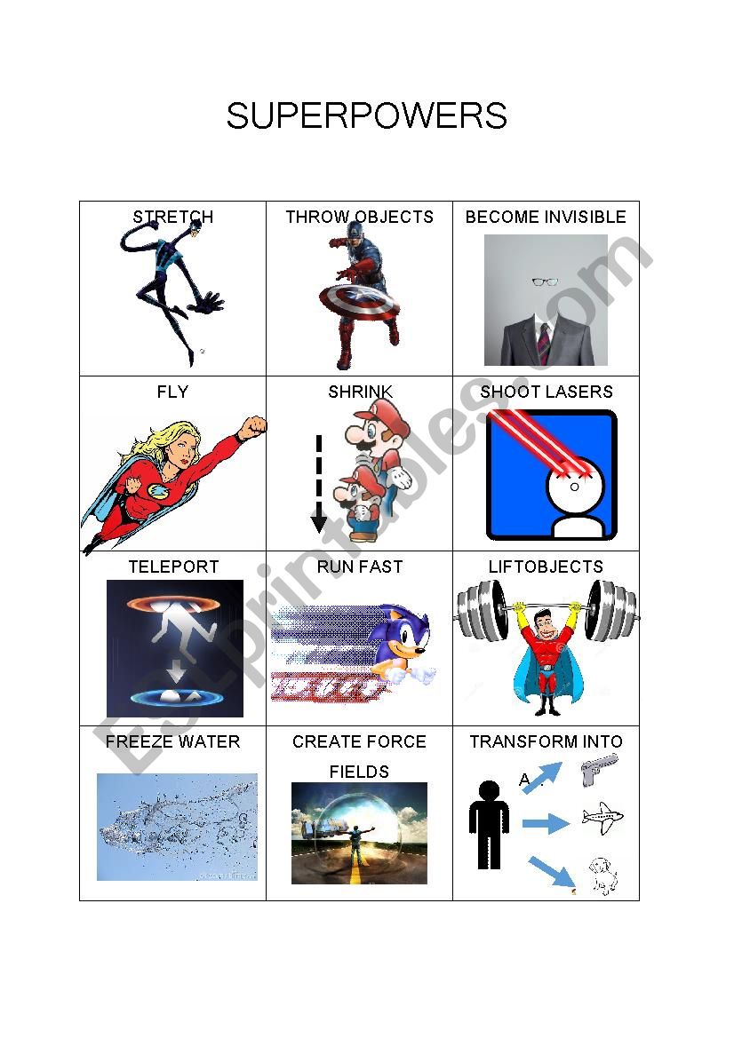 Superpowers flashcards worksheet