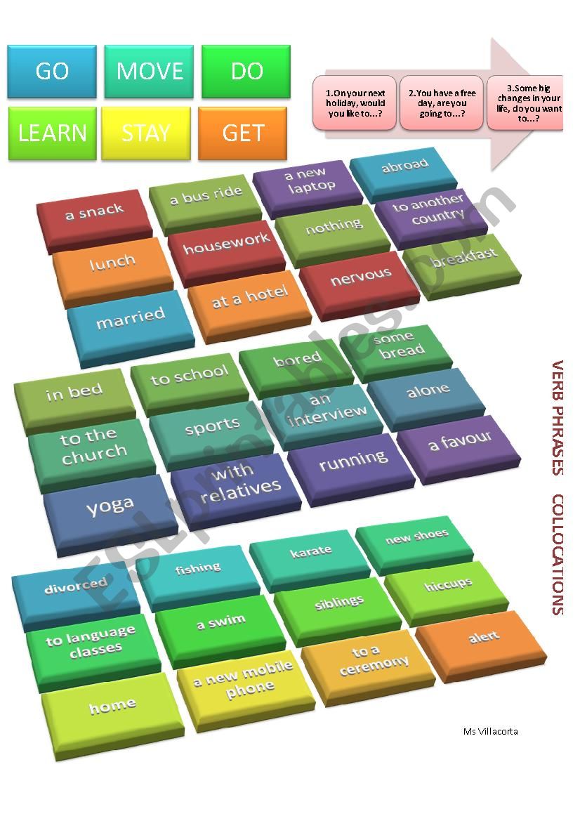 verb phrases    collocations worksheet