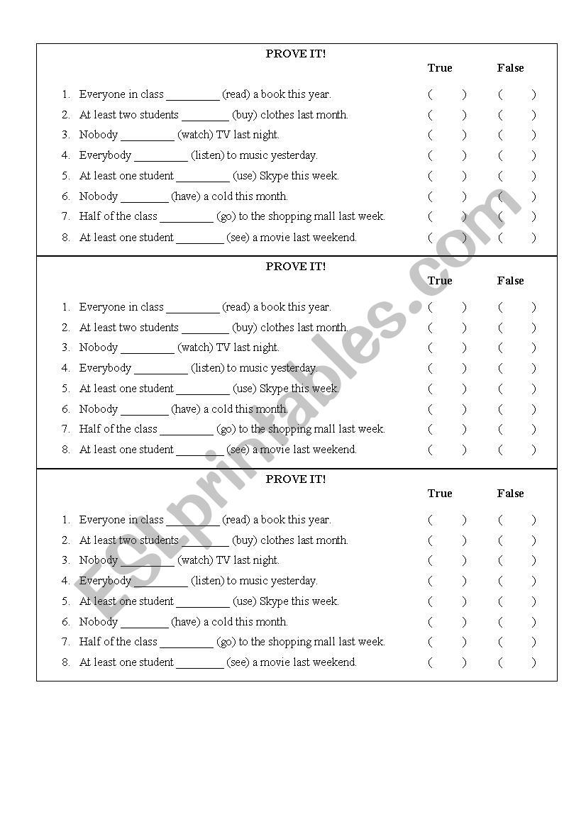 Past Simple: Prove It! worksheet