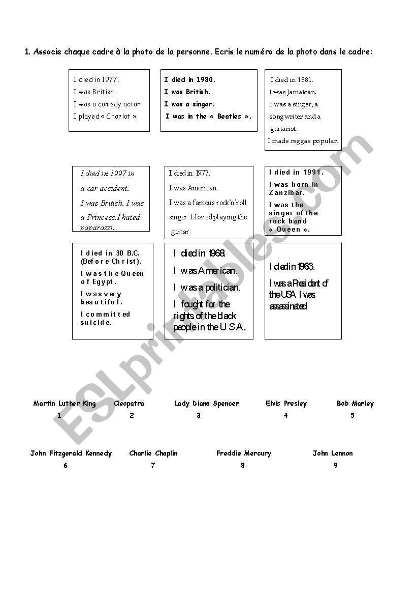 dead celebrities worksheet