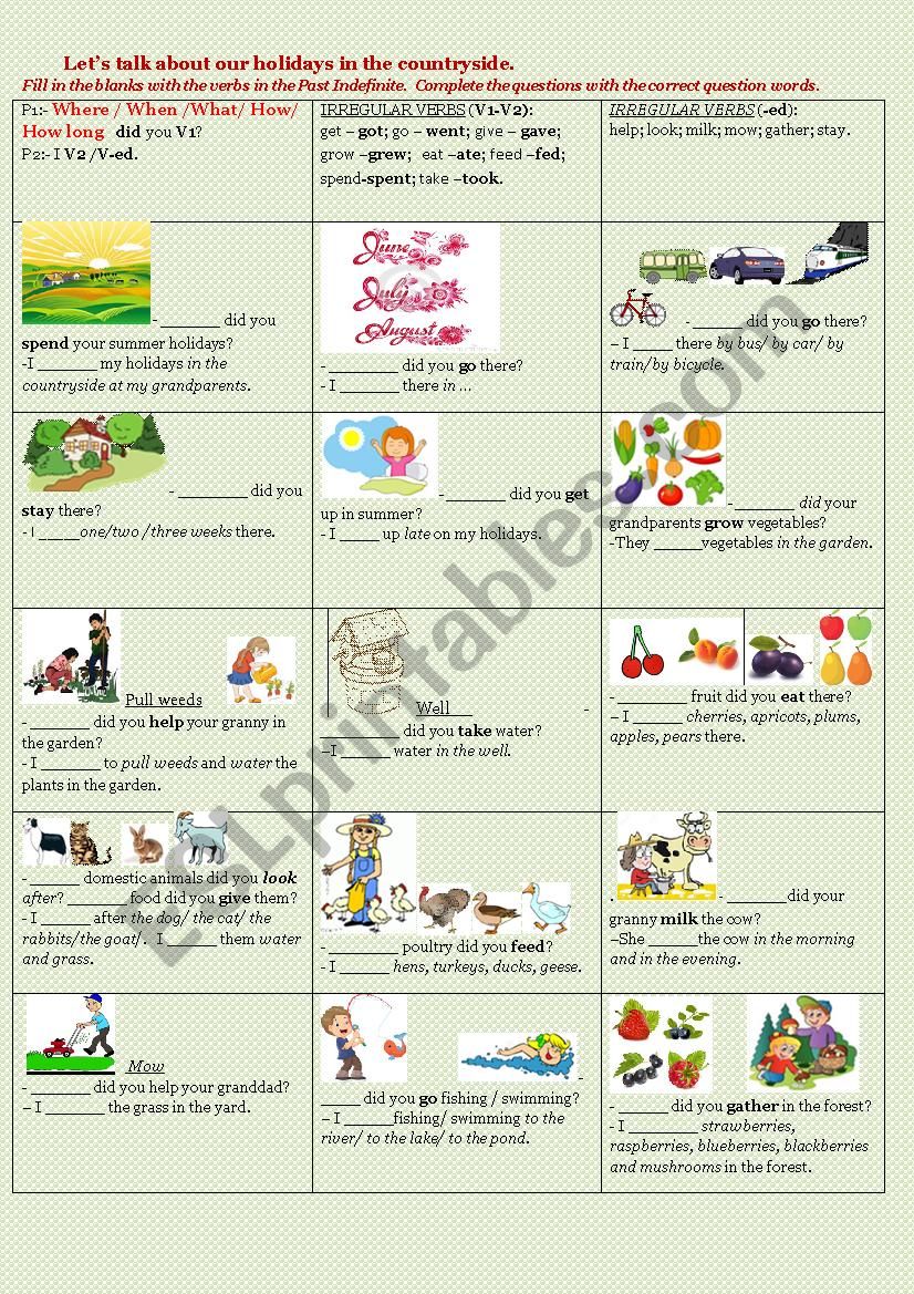 Letâ€™s talk about our holidays in the countryside.                                                                                                      