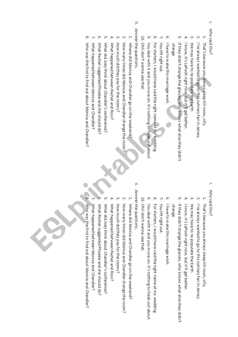 TV Series Friends (S5E50 task worksheet