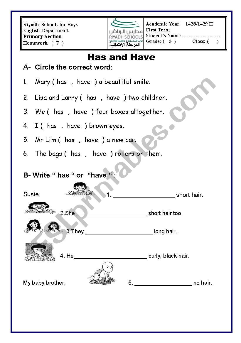 has and have worksheet