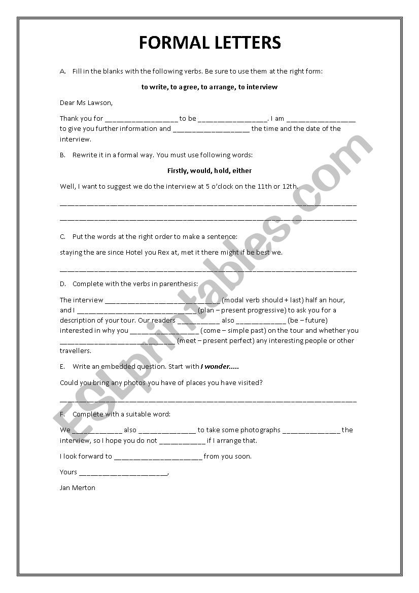 FORMAL LETTER worksheet