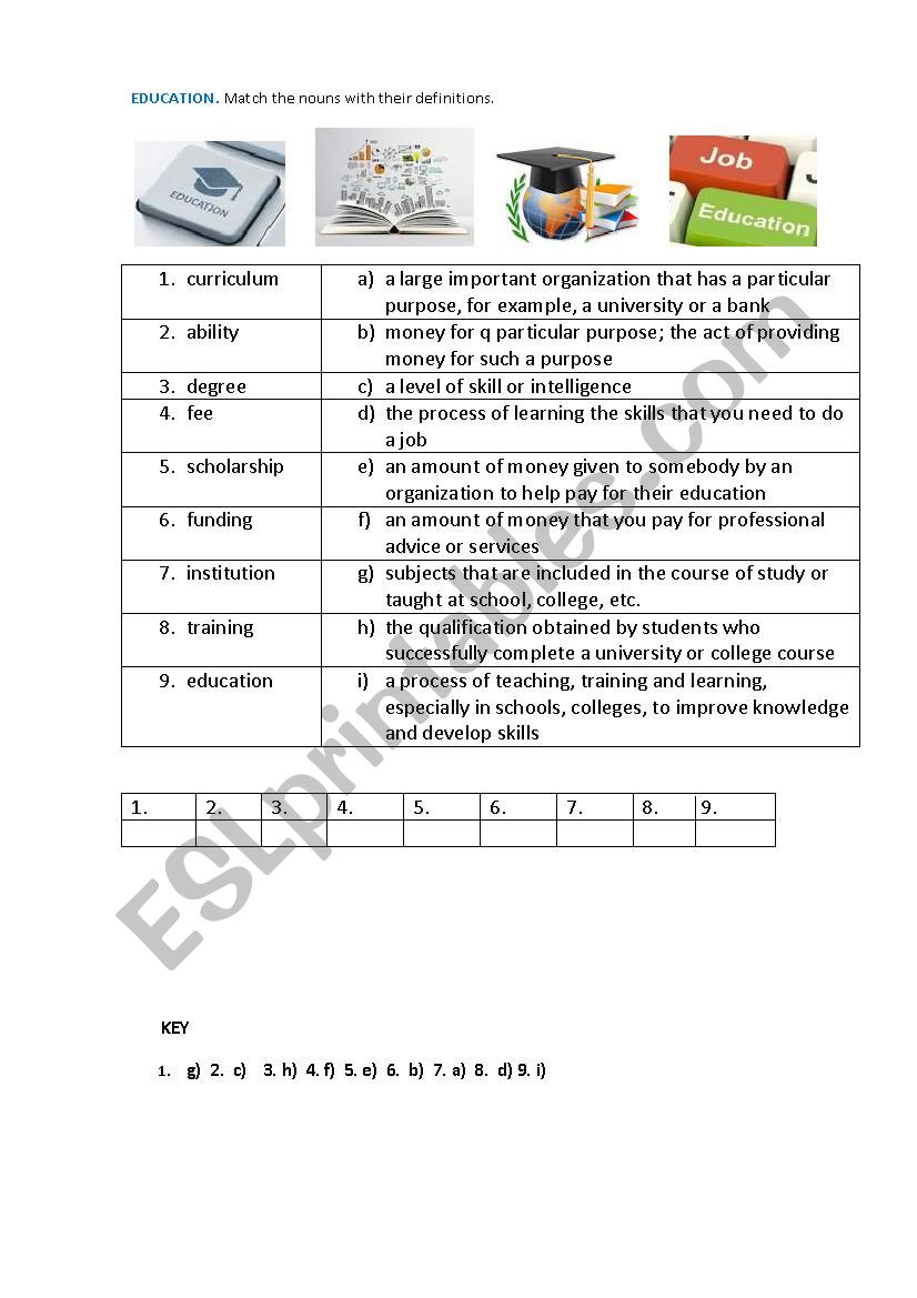 EDUCATION (Matching exercise) worksheet