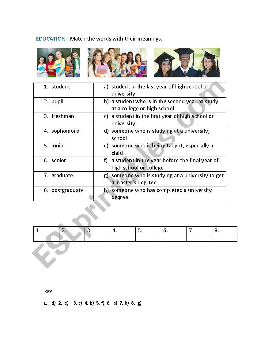 EDUCATION. STUDENTS ( matchiung exercise)