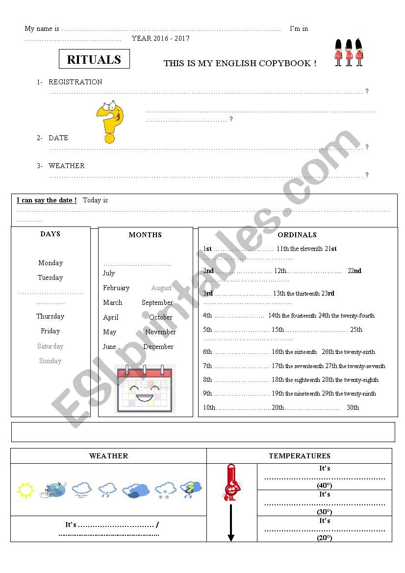 Rituals for beginners worksheet