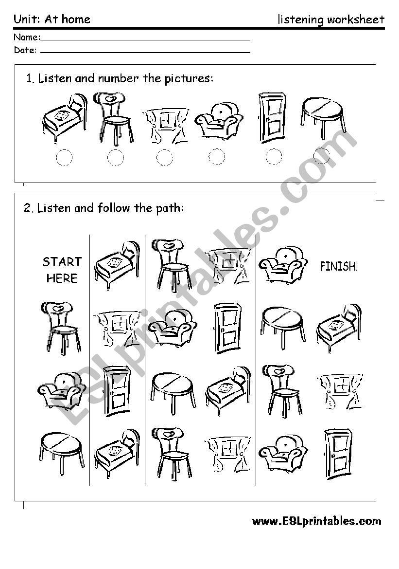 The furniture: listening worksheet