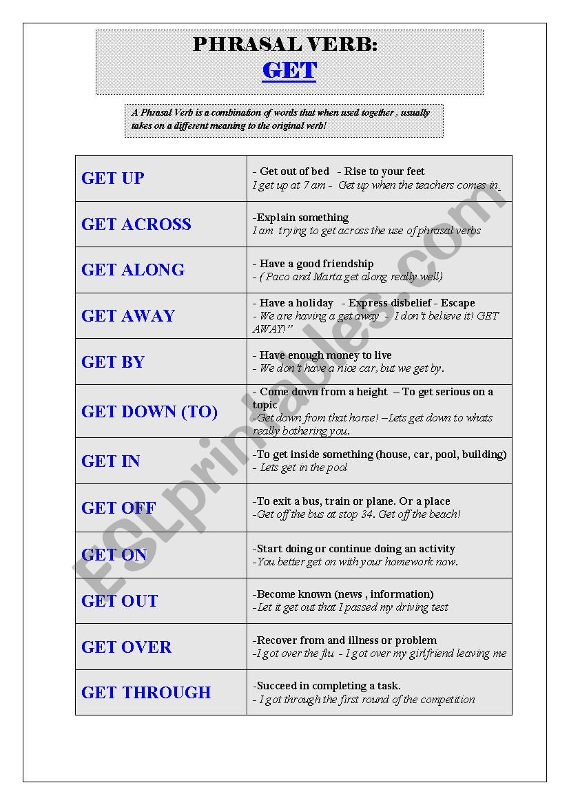 PHRASAL VERB GET worksheet