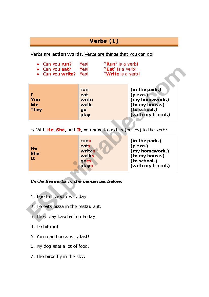 Verbs worksheet