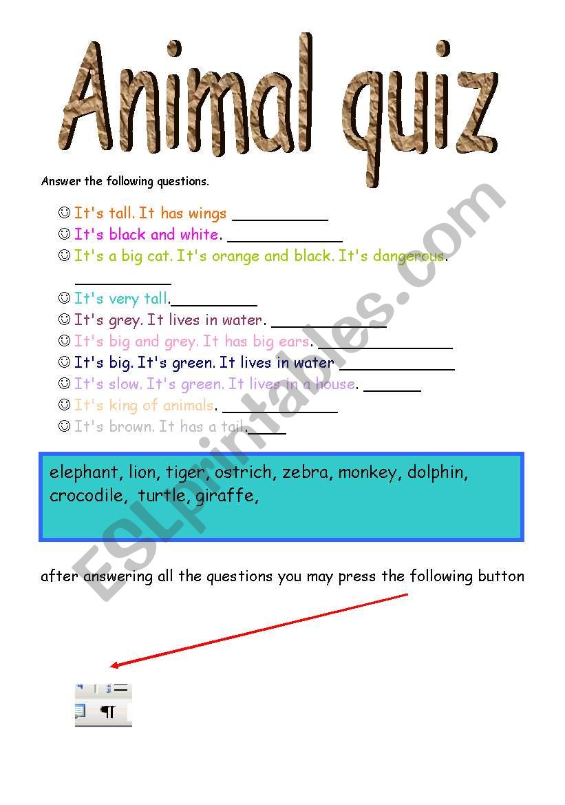 animal quiz for computer lessons