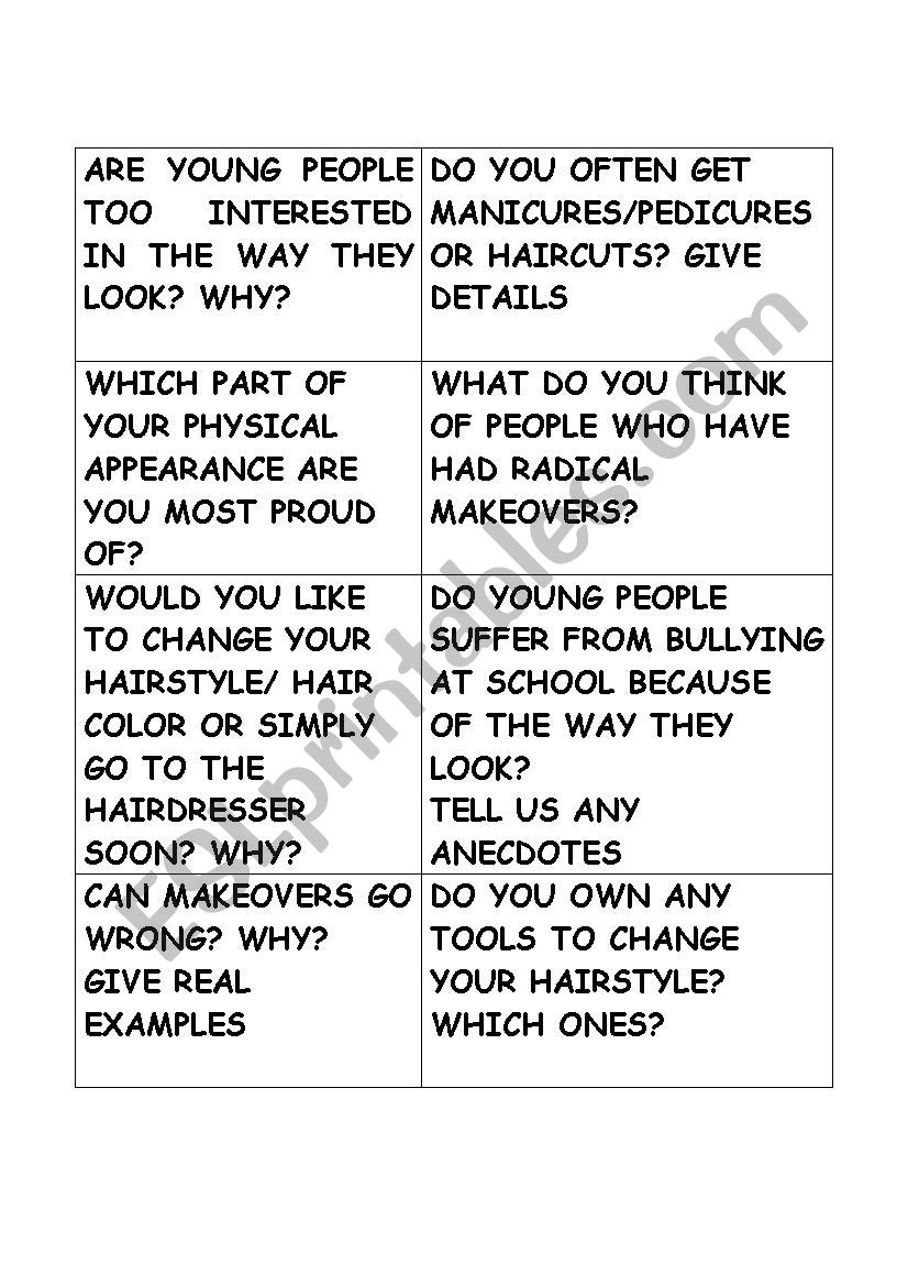 BEAUTY MAKEOVERS worksheet