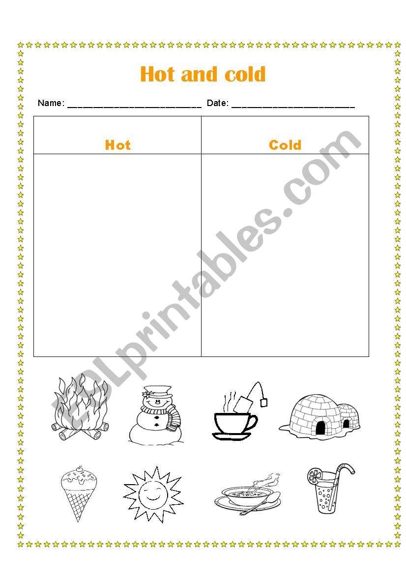 Hot and cold worksheet